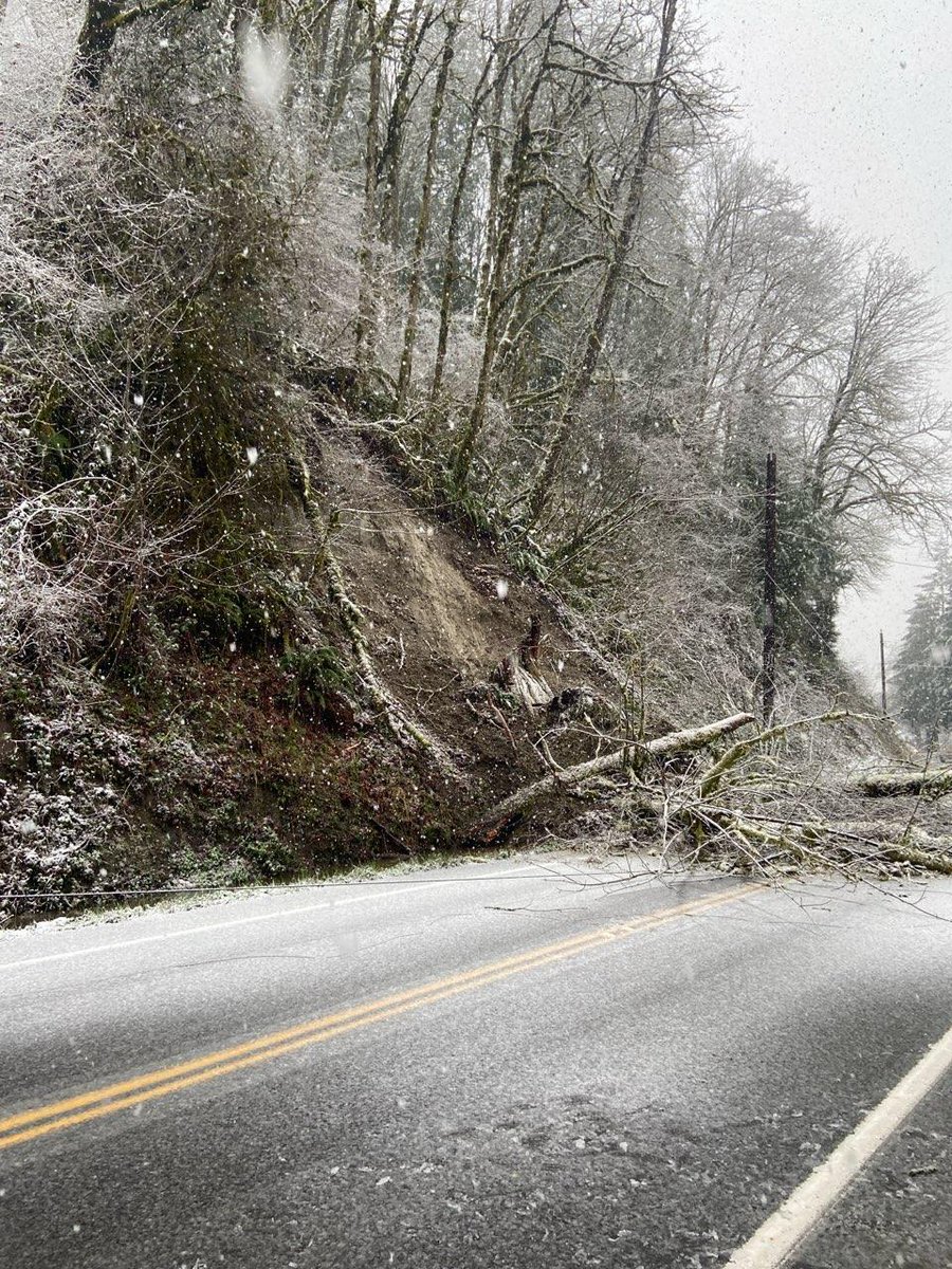 MVfireWA's tweet photo. As of 3/13/26 (at 11:04 AM), the Auburn Blk Diamond Rd is closed near 148th Ave SE due to down tree(s) &amp; lines, &amp; slide. Please use alternate routes. KC closure updates may be available at https://t.co/a510rDPeND https://t.co/6hARS3N6es
