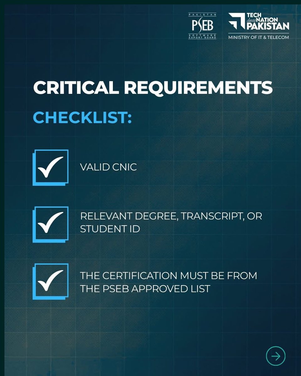 اگر آپ آئی ٹی کے انڈرگریجویٹ یا گریجویٹ ہیں تو اپنی اہلیت چیک کریں، اسکلز کورس مکمل کریں، سرٹیفکیشن حاصل کریں اور ہم سرٹیفکیشن کی فیس PKR 70,000 (تقریباً $200) تک واپس کریں گے

اپلائی کریں:

Skills.techdestination.com 

#DigitalNationPakistan