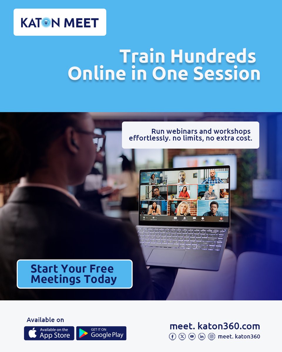 Host webinars, workshops &amp; classes effortlessly with Katon Meet. Start for FREE &amp; collaborate anywhere! 🔗 meet.katon360.com #KatonMeet #EdTechAfrica #DigitalCollaboration #OnlineTraining