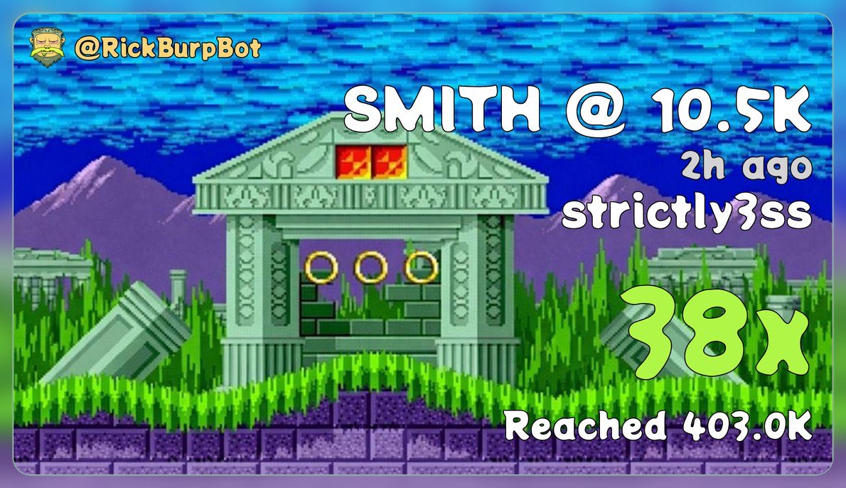 $SMITH has been sending after <a href="/strictly3s/">strictly.3ss</a>  shared it at 10.5k marketcap in Hopium Arcade. 

It only took a couple of hours to hit a 38x after reaching an ATH of 403k marketcap

9e1wtawpbkrJGq3vLbPGBvpQFLfsPFtjai4D9eo9pump