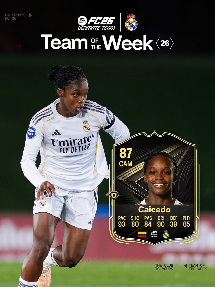 🔥 ¡<a href="/Linda__caicedo/">linda__caicedo11</a> entra al Equipo de la Semana de Ultimate Team de FC26! 
🎮 <a href="/EASPORTSFC/">EA SPORTS FC</a>