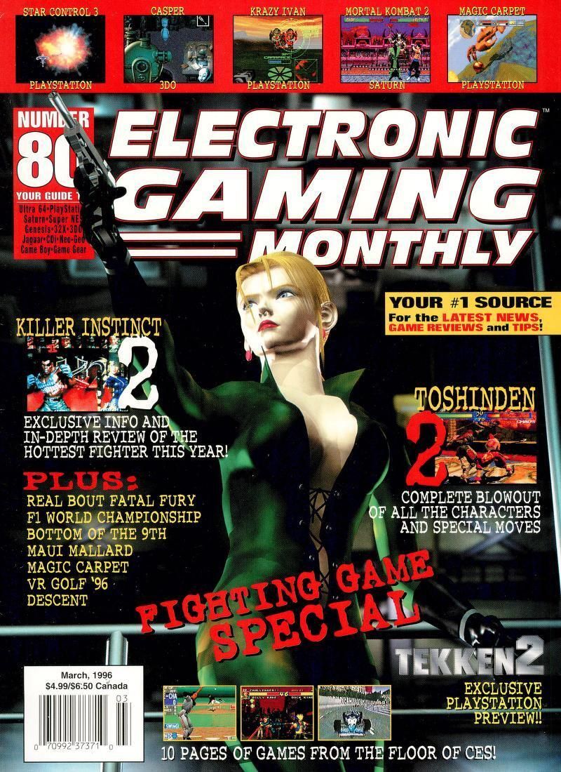 StoneAgeGamer's tweet image. 30 years ago this month, EGM dedicated their cover to Fighting sequels Killer Instinct 2, Tekken 2, and Toshinden 2! Plus, Maui Mallard for SNES, Krazy Ivan for PSX, Casper on 3DO, and more! #magazines #retrogaming