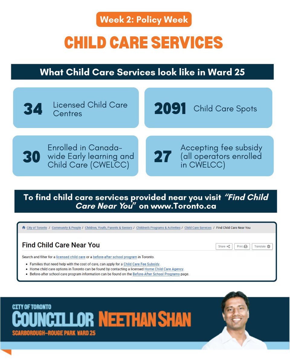 NeethanShan's tweet image. In the second week of my #LearnTO campaign, the focus is on Child Care Services in Toronto. The Child Care Fee Subsidy supports families with the cost of accessing licensed child care programs.