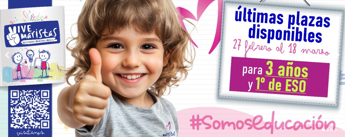 Nos quedan todavía unos días para solicitar plaza en <a href="/MurciaMaristas/">MaristasMurcia</a> (hasta el 18 de marzo a las 16:00h) y aún quedan algunas 𝐩𝐥𝐚𝐳𝐚𝐬 𝐝𝐢𝐬𝐩𝐨𝐧𝐢𝐛𝐥𝐞𝐬 para infantil de 3 años y para 1º de ESO ¡Aprovecha tu oportunidad!
<a href="/MaristasMedit/">MaristasMediterranea</a> 
#ViveMaristas
#LaFamiliaQueSeElige