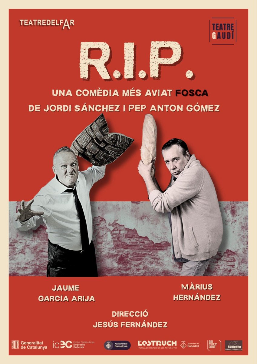enriccalpena's tweet photo. Si us agrada l'humor negre, però realista com la vida, no us perdeu RIP, al Teatre Gaudí de Barcelona. El text, magnífic, i els actors, fantàstics. https://t.co/iOfYsrwK4a