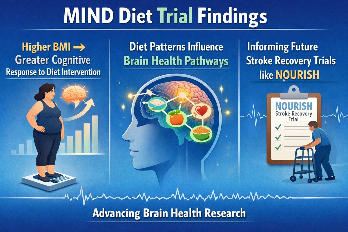 AMWA_AMA's tweet photo. New findings from the MIND Diet Trial suggest BMI may influence cognitive response to diet interventions.

NOURISH investigators contributed to this work, helping inform how dietary interventions may influence cognitive outcomes after stroke.

https://t.co/HK2SBoxxOj https://t.co/e9AURfnCSt