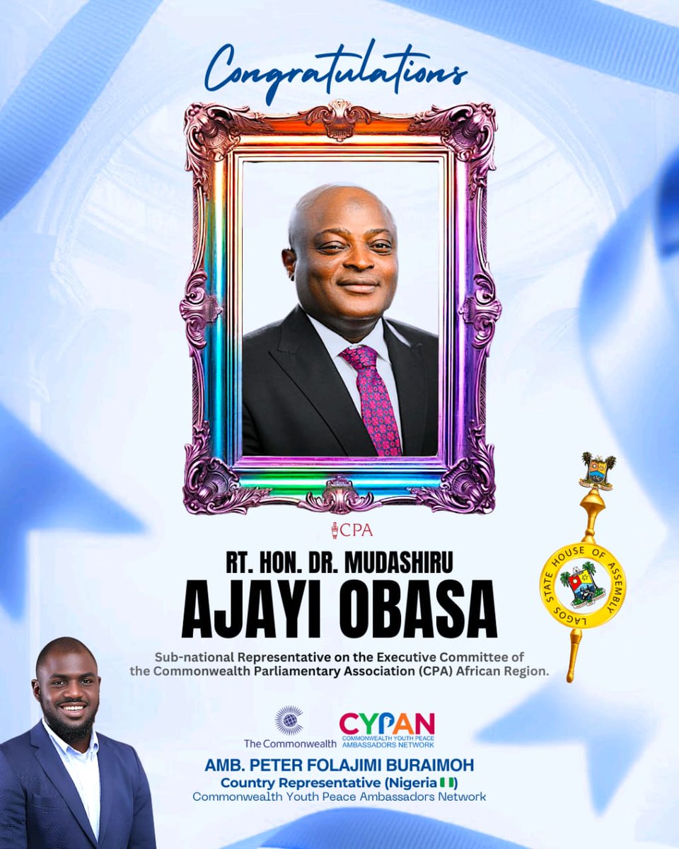 Leadership that strengthens democracy deserves recognition. 🇳🇬🌍
​Big congrats to Rt. Hon. Mudashiru Ajayi Obasa forservice to legislative fir hisleadership &amp; the Commonwealth.
​The future is shaped where experience meets youthful vision. 🤝✨
​#CYPANNigeria #PeaceLeadership