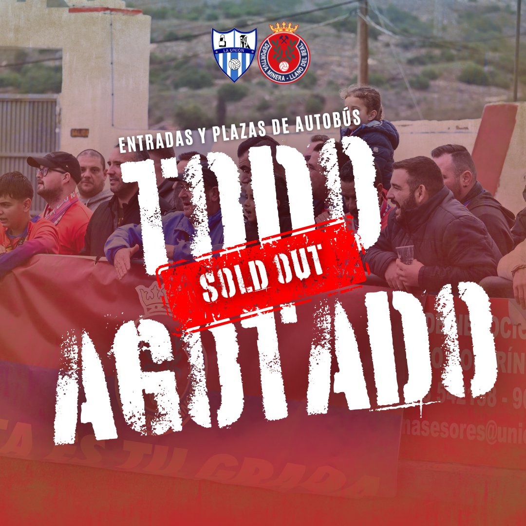 😱¡Cómo está nuestra gente! ¡Las plazas para ir a Totana han 𝐯𝐨𝐥𝐚𝐝𝐨!

❌Reservadas las 8️⃣0️⃣ entradas que el FC La Unión Atlético nos ha proporcionado, así como todos los sitios del autobús de la afición 

🔥¡El domingo vamos a disfrutar de lo lindo familia!

#DeTodaLaVida