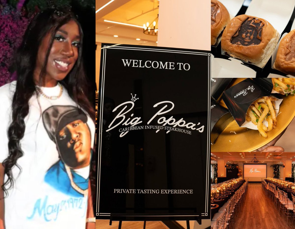 DailyRapFacts's tweet photo. The Notorious B.I.G.’s daughter Tyanna Wallace is opening a Caribbean-infused steakhouse in NY this year called 'Big Poppa's' in honor of her late father

The private tasting was this week https://t.co/opgcowE9ih