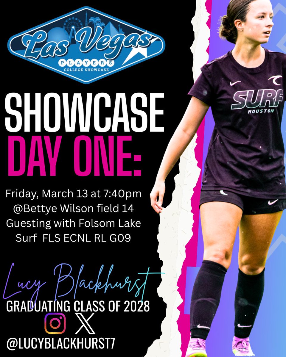 lucyblackhurst7's tweet photo. Excited and grateful to be guest playing in Vegas with Folsom Lake Surf 09 ECNL RL at the Players College Showcase! ⚽️ Thank you for the opportunity and warm welcome. Ready to compete, work hard in the midfield, and enjoy the experience! 💙
#HoustonSurf #surfnation #Midfielder https://t.co/1DIuCTkexg