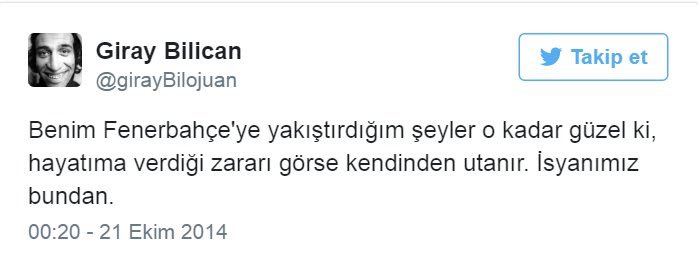 Benim Fenerbahçeye yakıştırdığım şeyler öyle güzel ki, hayatıma verdiği zararı görse kendinden utanır. 

Since 2014.
