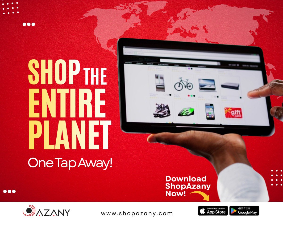 shopazany's tweet image. From Paris trends to Tokyo tech.
Discover Millions Worldwide.
Download ShopAzany Now!
The World is Yours! 🗺️✨
#ShopAzany #ShopGlobal