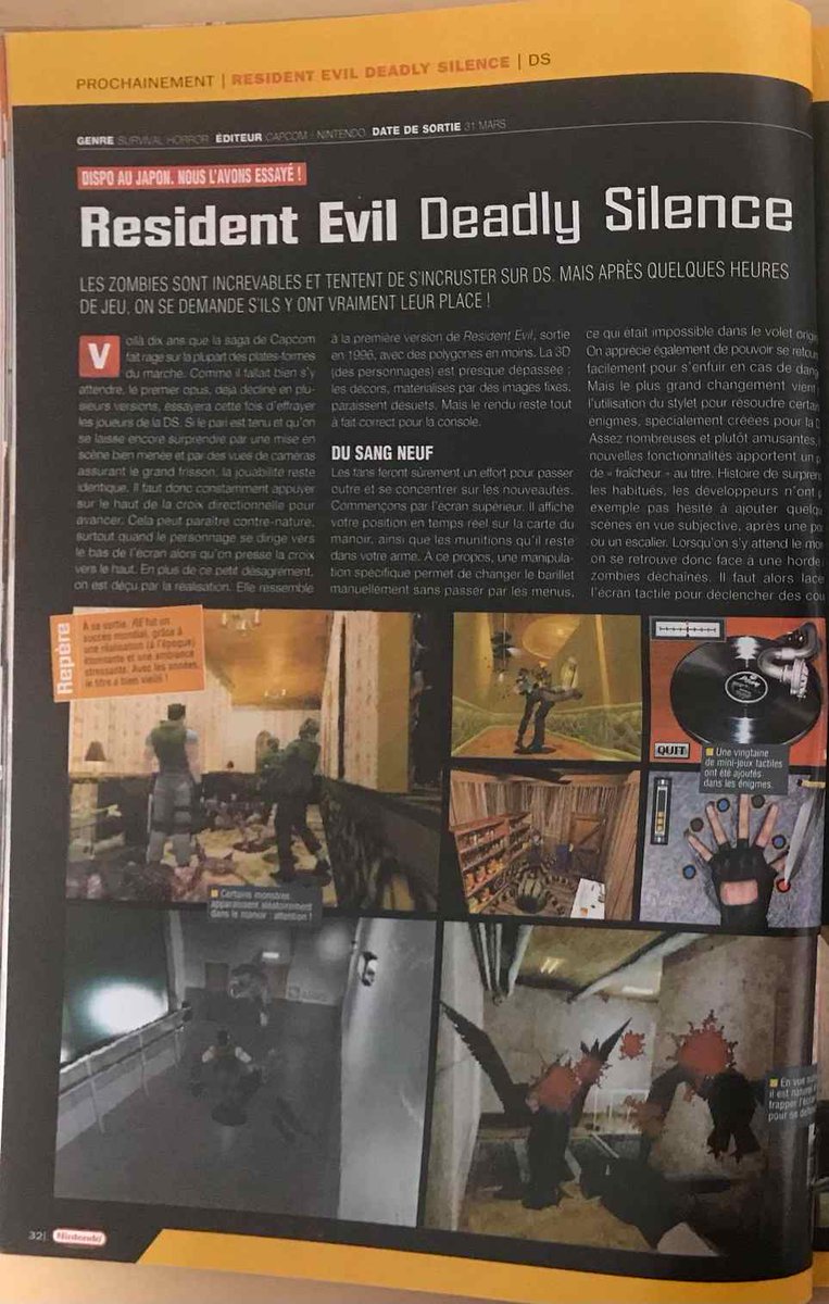 AllmightoFranky's tweet image. #ResidentEvil à l'honneur,pour les 30 ans de la saga!Ce soir #ResidentEvilDeadlySilence sur #NintendoDS!Quelques articles et tests dans la presse JV pepier FR de l'époque!Ici la preview et le test dans #Nintendo le magazine officiel avec la note de 7/10!! #retro #retrogaming 1/2