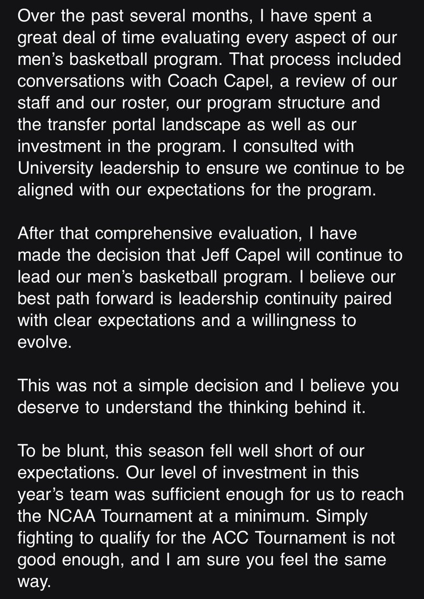 PantherLair's tweet image. Full statement from Allen Greene on retaining Jeff Capel: