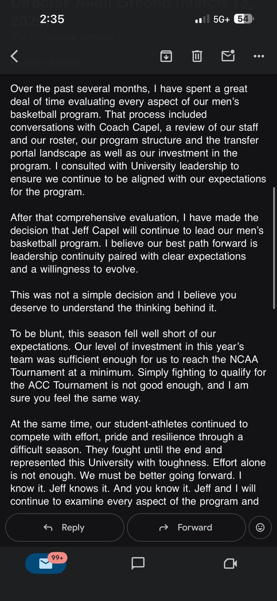 AbbySchnable's tweet image. Jeff Capel is back! Here’s part of Allen Greene’s statement on the matter. @stephenethom and I will have more coverage to come.