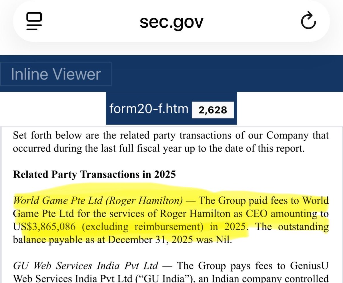 Why did $GNS pay Roger’s company, World Game Pte Ltd $3,865,086 and pay Roger’s wife’s company, EVCOS Pte Ltd. another $3,586,555? How are these multimillion dollar payments to Roger and his wife justified when $GNS posted a GAAP Net Loss of more than $55 million dollars?