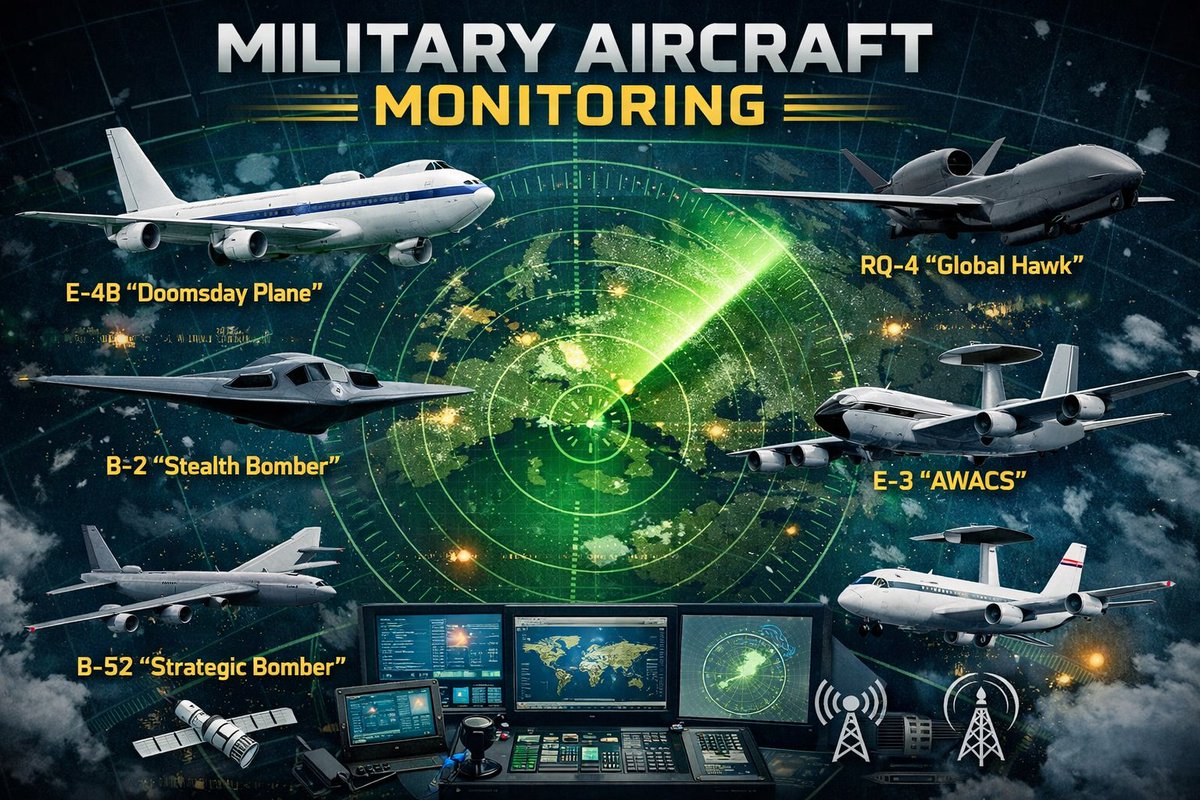 WarIntelNetwork's tweet photo. 🚨 Military aircraft real time monitoring system active.

Tracking high value strategic aircraft including the E-4B Doomsday Plane, B-2 Stealth Bomber, RC-135 spy aircraft, AWACS and more✈️📡

Stay informed👀

#OSINT #Aviation #MilitaryAviation #FlightTracking #AvGeek https://t.co/c84kk0vjfC