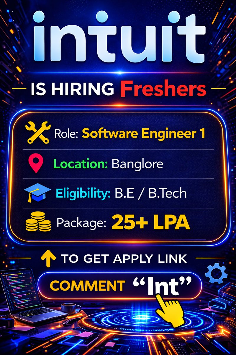 AkshayKumar_JAK's tweet image. #Fresher Openings for #Software Engineer roles:

🚨 INTUIT IS HIRING FRESHERS 🚨
💻 Role: Software Engineer 1
📍 Location: Bangalore

Eligibility:
✔️ Bachelor’s / Master’s in Computer Science or related field
✔️ Understanding of Agile &amp;amp; Object-Oriented Programming
✔️ Experience