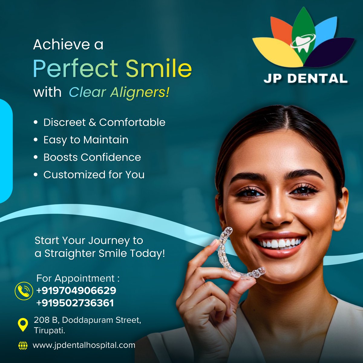 jp_dental_tpt's tweet image. 𝐉𝐏 𝐃𝐞𝐧𝐭𝐚𝐥 🦷✨ helps you achieve a beautifully aligned smile with 𝐂𝐥𝐞𝐚𝐫 𝐀𝐥𝐢𝐠𝐧𝐞𝐫𝐬

📞+919704906629, +919502736361
📍𝐀𝐝𝐝𝐫𝐞𝐬𝐬208 B, Opp. Vinayaka Swamy Temple, Doddapuram Street, Tirupati

#ClearAligners #InvisibleBraces #TeethAlignment #SmileCorrection