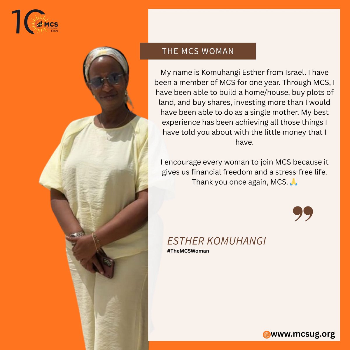 We are still celebrating women.  
Meet Esther, #TheMCSWoman
