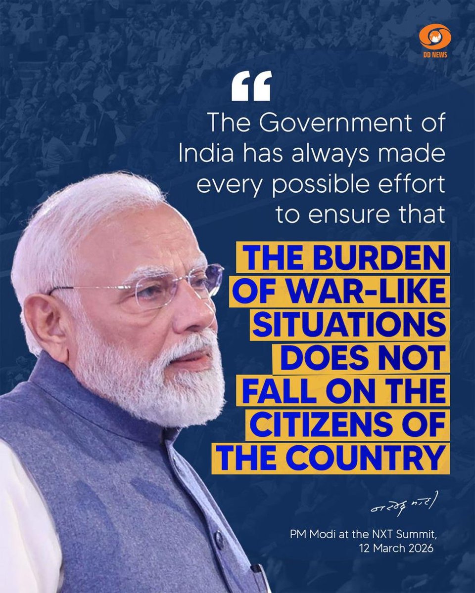 DDNewslive's tweet photo. The Government of India has always made every possible effort to ensure that the burden of war-like situations does not fall on the citizens of the country.  

#PMModiAtNXT https://t.co/f3xZ9VERf8