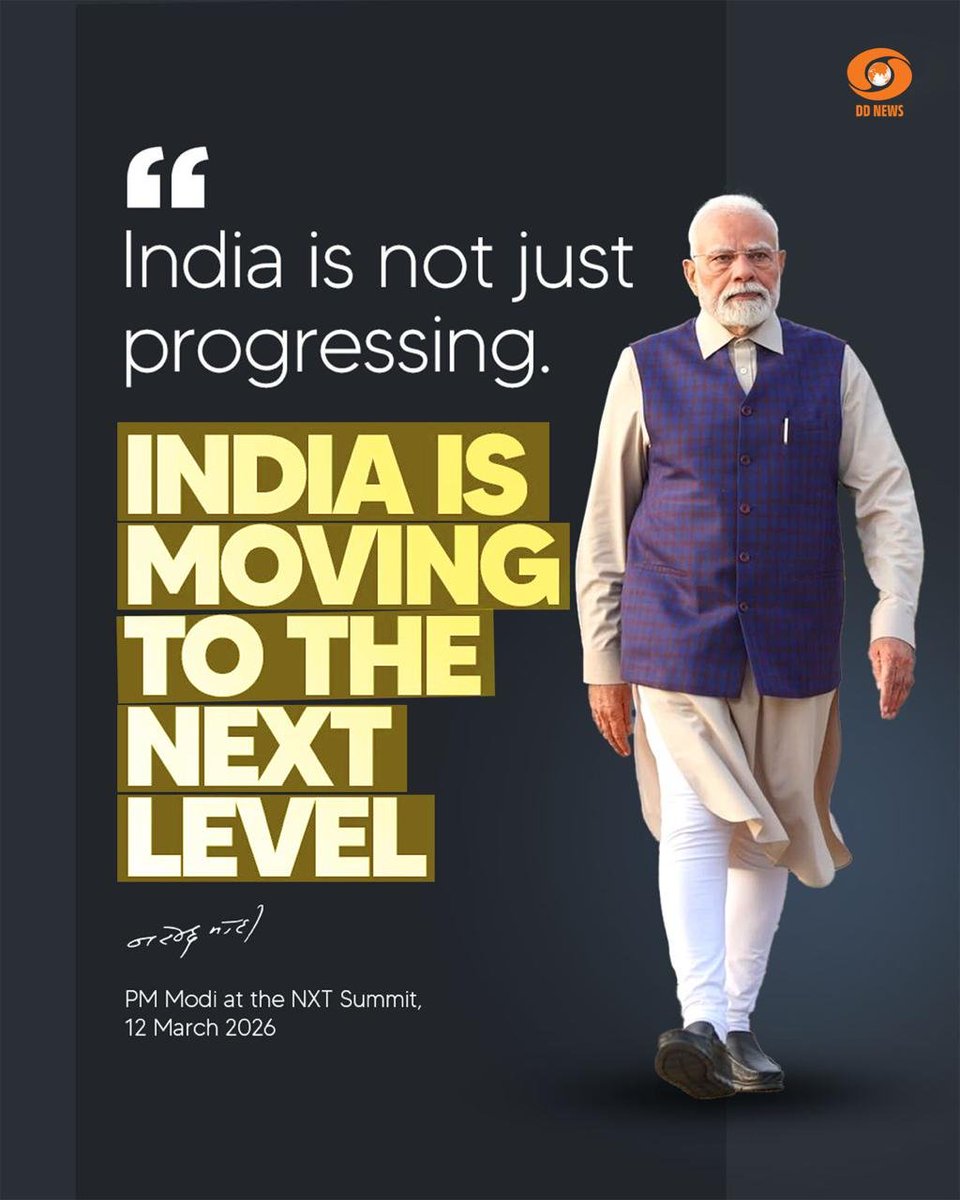 DDNewslive's tweet photo. India is not just progressing. India is moving to the next level.  

#PMModiAtNXT https://t.co/byNnFWiRk8