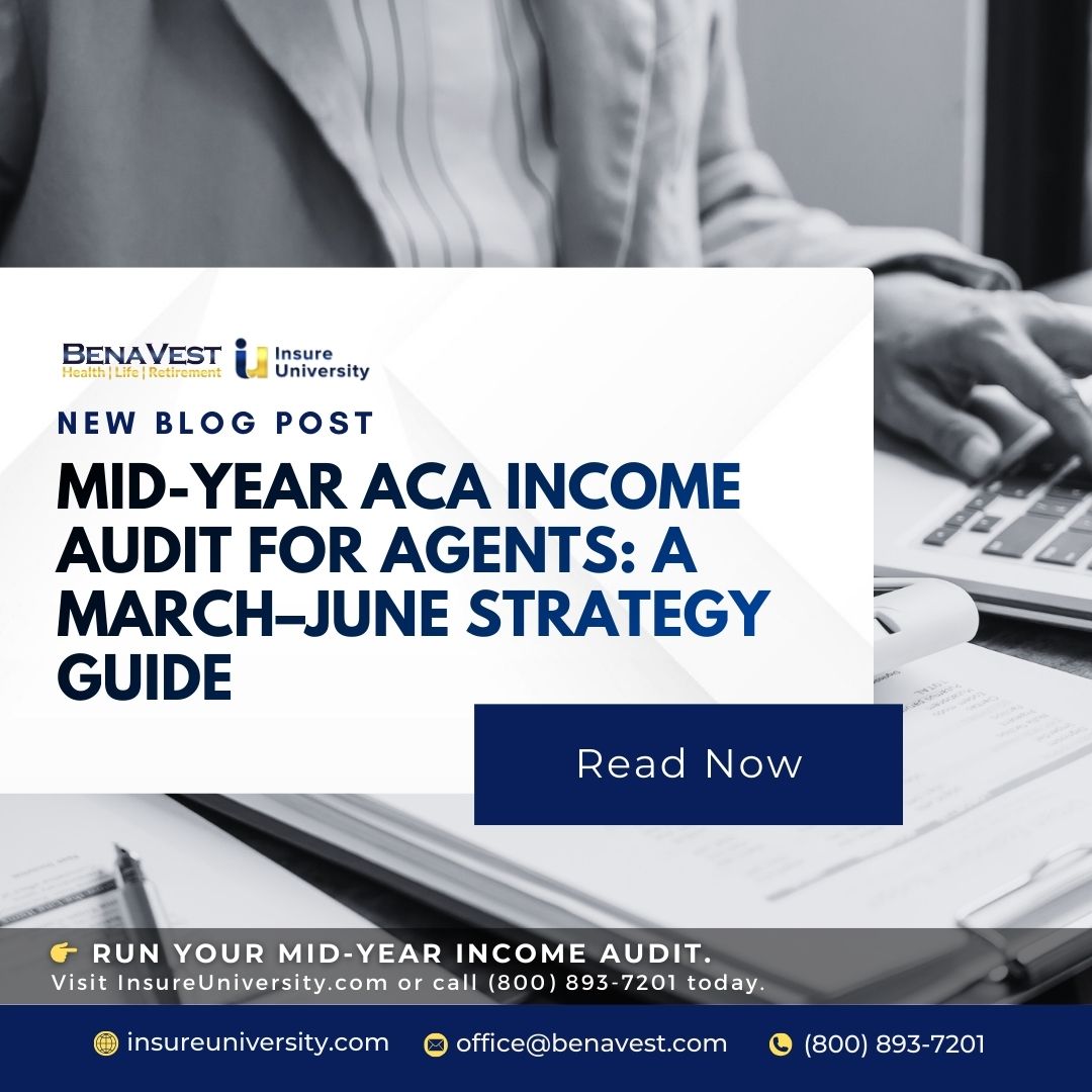InsureUni's tweet image. Smart ACA agents review their book after Open Enrollment. Learn how to perform a mid-year income audit to track retention, bonuses, and commissions in 2026.

Read the blog here: zurl.co/f2W6S

#ACAAgents #InsuranceAgents #AgentIncome #MarketplaceAgents
