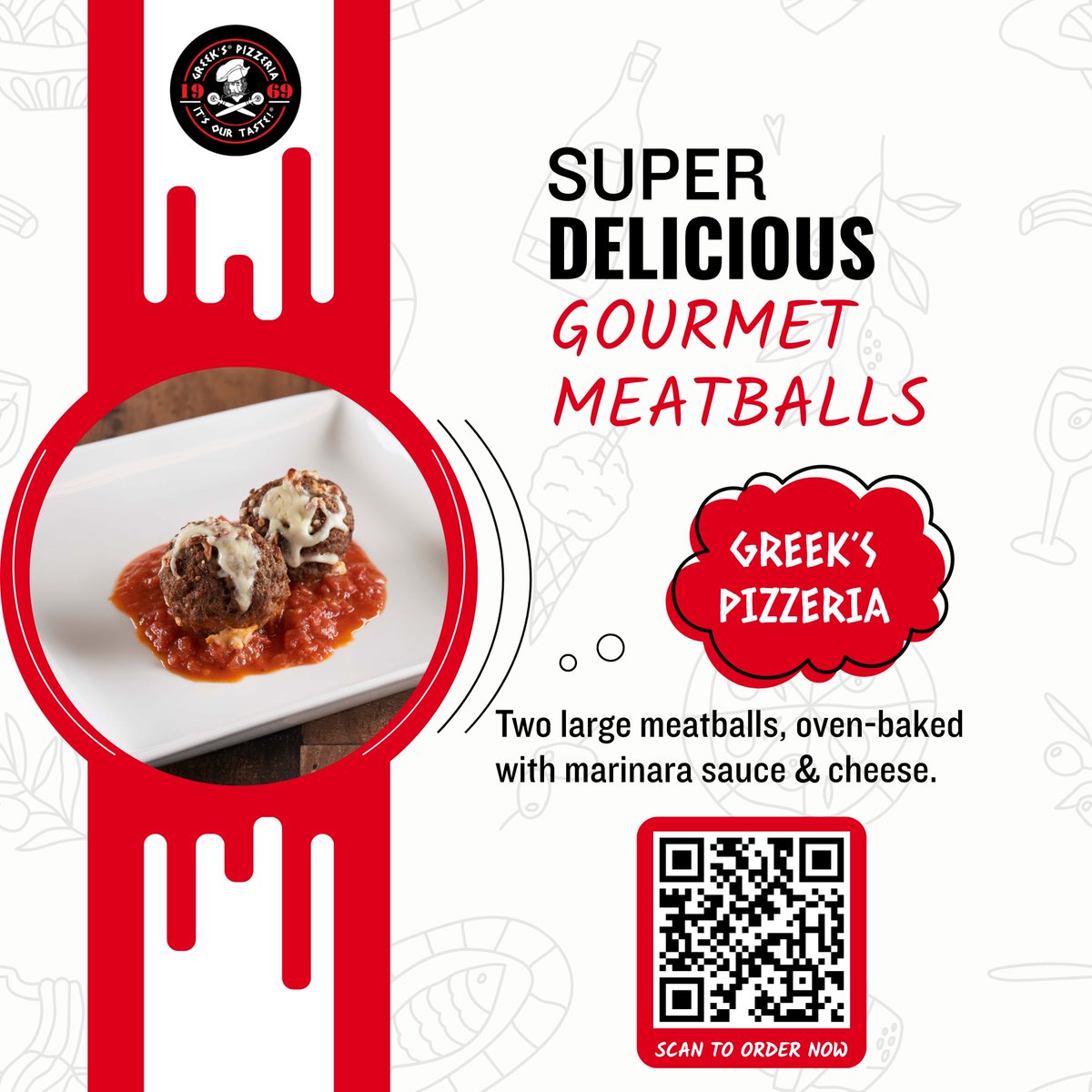 Your cravings are just one scan away. 😋📲 Don't just stare at the screen, get these Super Delicious Gourmet Meatballs delivered to your door.🔥😎

#greekspizzeria #meatballs #indyfood #deliciousfood