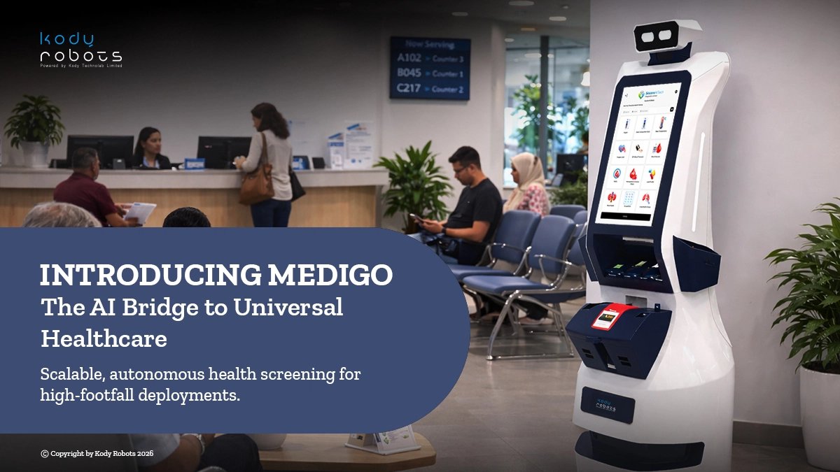 kody_robots's tweet photo. Introducing #Medigo, an AI-powered health screening robot that provides 65+ #health parameters, 3-minute* report generation, 95% screening accuracy, and #telemedicine support.

https://t.co/9PqcZSG8Wh

#KodyRobots #HealthScreeningRobot #HealthcareRobot #Robotics https://t.co/j2ntfqPDWk