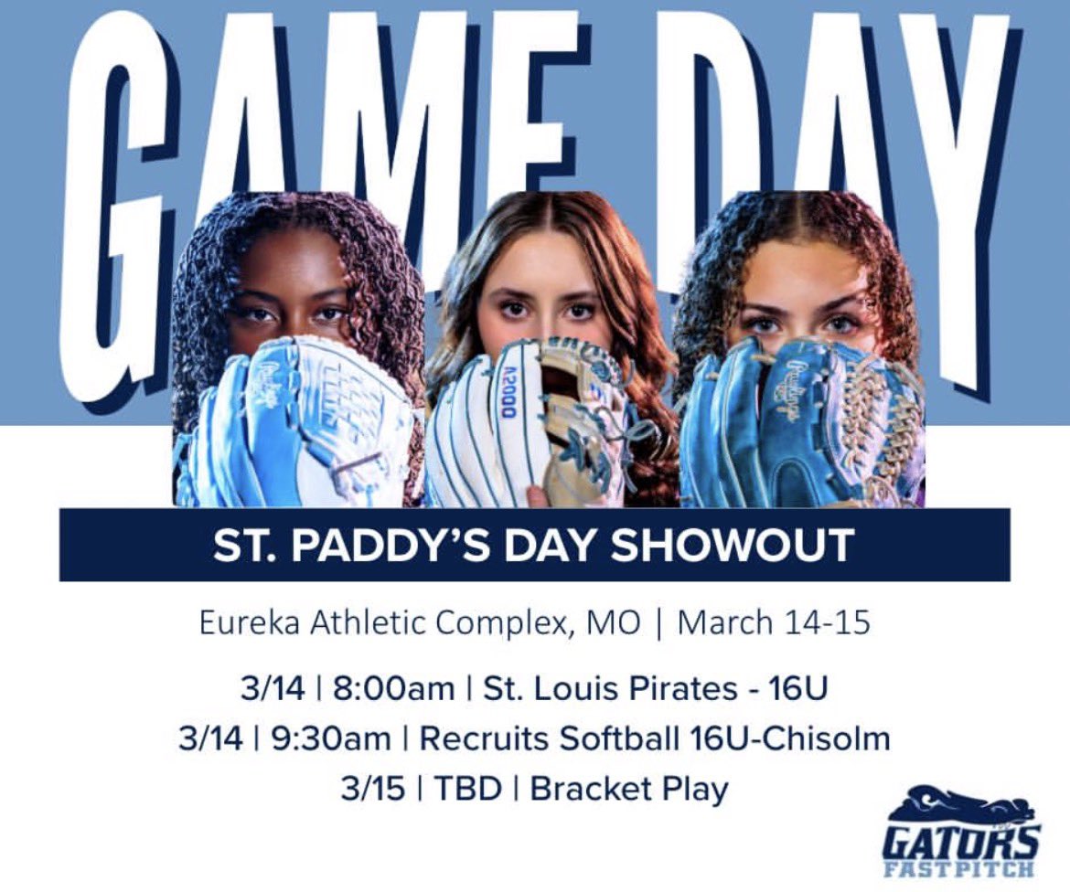 KRampley2029's tweet photo. Game Day Tomorrow!! See you at 8 &amp; 9:30am! 🩷🥎🐊🩵 @MOGators2010 https://t.co/R7lxIzjeP0