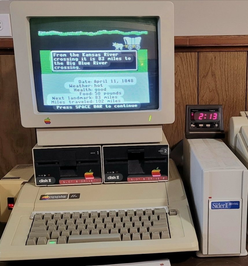 jon2day's tweet image. The Oregon Trail. But that was 1985 on an Apple IIe..

It still sticks with me because I felt the spirit of pioneering -- only digitally.