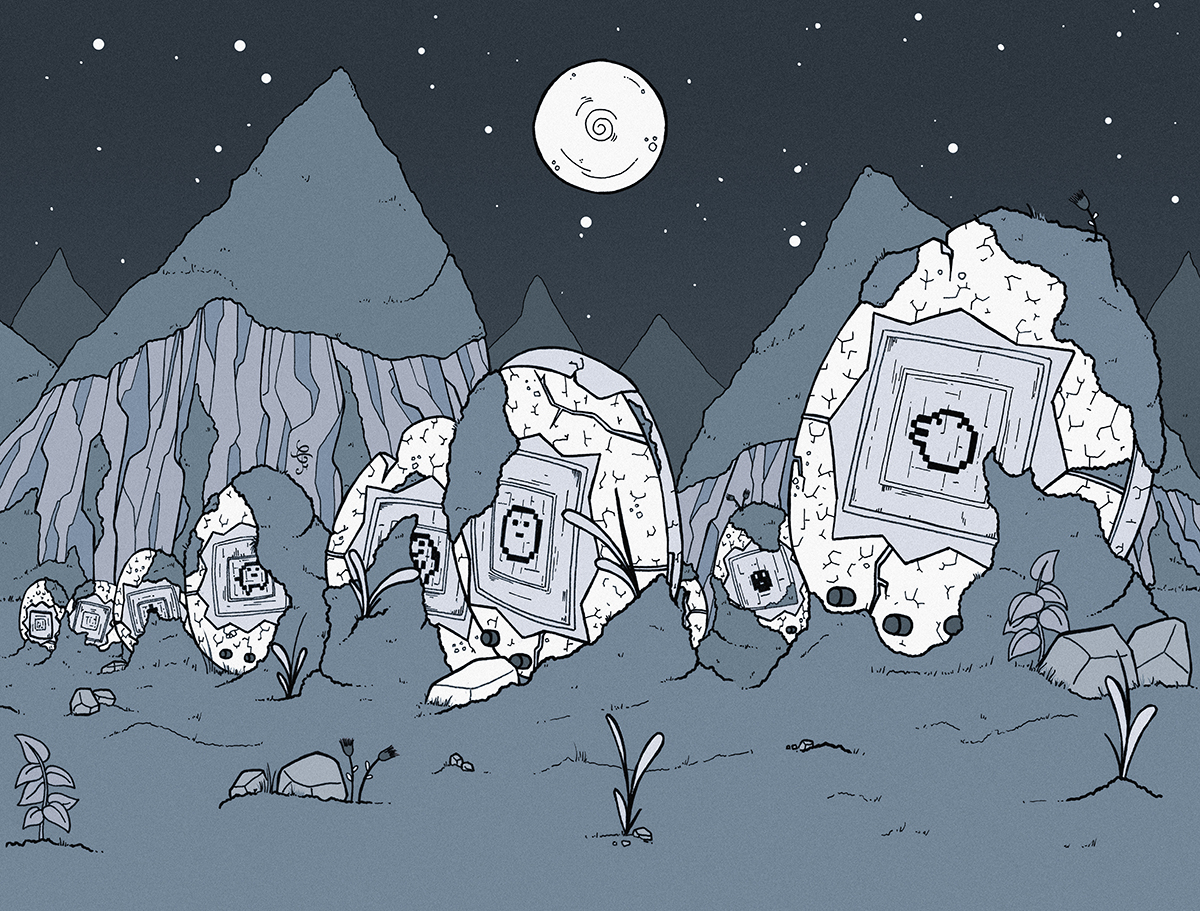 Tikigoshis.

We fed pixels until they became idols.

#inkdrawing #digitalart #pulsartgraffic