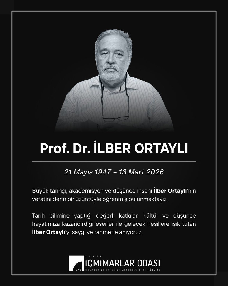 icmo1976's tweet photo. Türk tarihçiliğinin önemli isimlerinden, ilmi birikimi ve eserleriyle toplumun tarih bilincine önemli katkılar sunan değerli akademisyen İlber Ortaylı’nın vefatını derin bir üzüntüyle öğrenmiş bulunmaktayız. https://t.co/kxSfTPLWdw