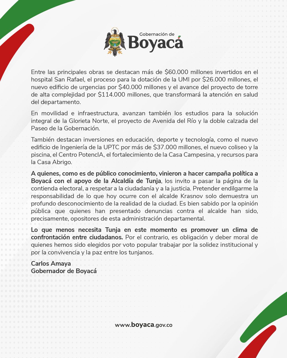 Comunicado a la opinión pública, especialmente dirigido a la ciudadanía de Tunja 👇🏻.