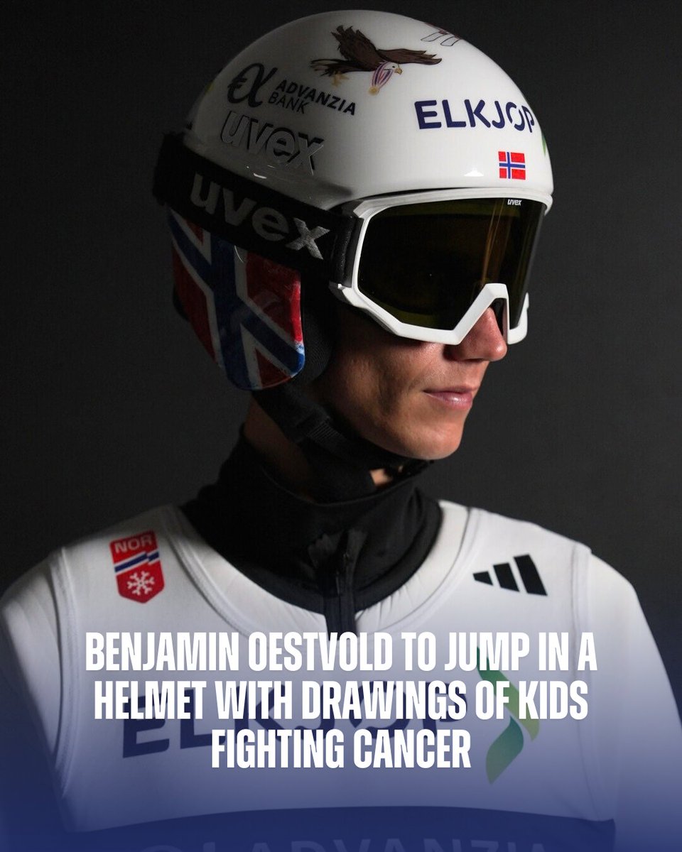 FISskijumping's tweet photo. What a man 🥹🫶🏻  Benjamin 🇳🇴 created a helmet with drawings of kids who fight cancer 🥹💙

📸 Dogn Oslo

#fisskijumping #worldcuposlo https://t.co/fm0vUHqSC5