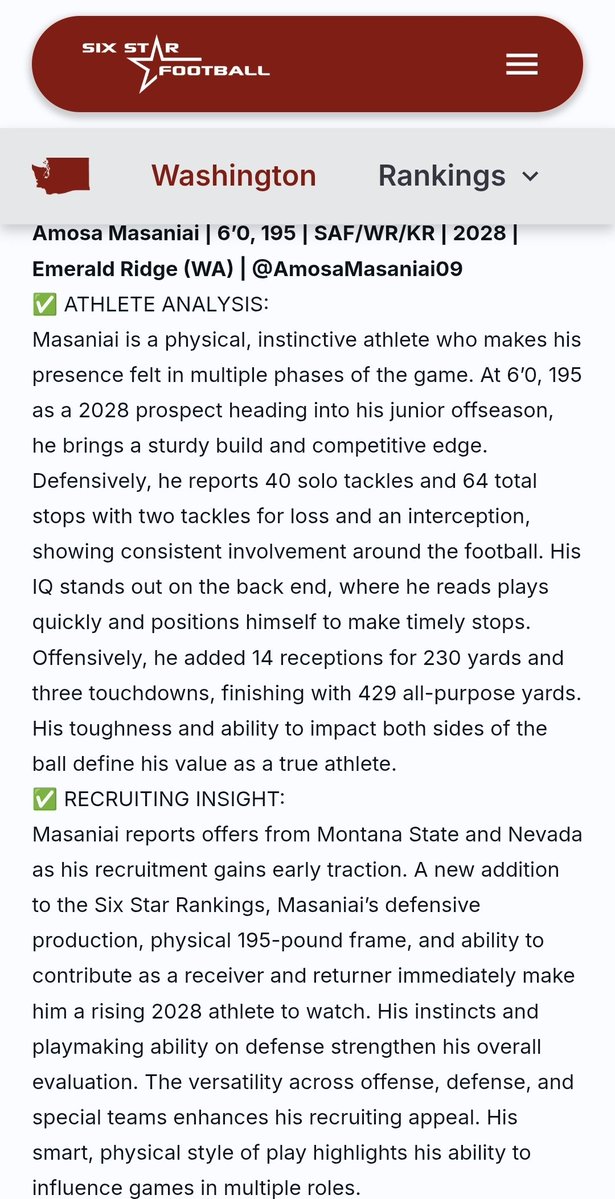 Amosa Moose Masaniai 🫎 2028 SAF/WR/KR #11 tweet media