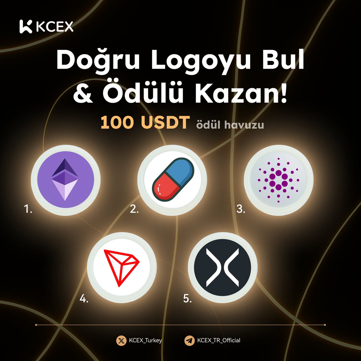 🔥#KCEX Telegram Topluluk Etkinliği – 100 $USDT Ödül Havuzu!🔥

🎁 Görseldeki doğru logoyu bul, #KCEXLOGO etiketiyle Telegram grubunda paylaş, etkinliklere katıl ve 100 USDT ödül havuzundan payını al!

📌Koşullar:
🔸Bu postu beğen ve RT yap
🔸Topluluğa