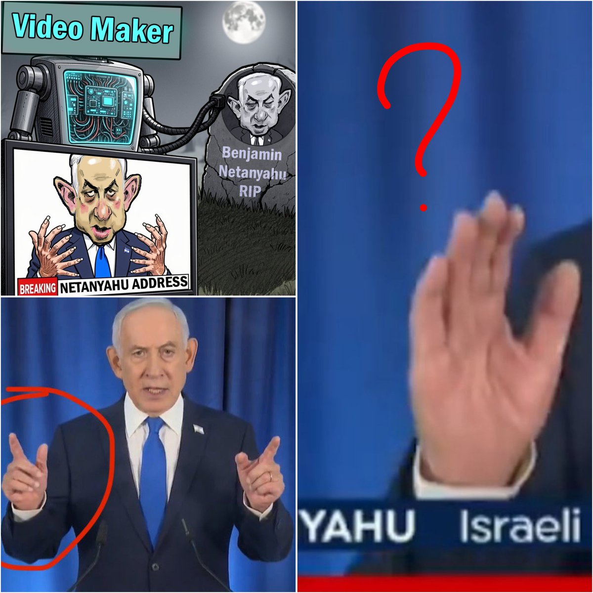 30Fester's tweet photo. Le indiscrezioni secondo cui Netanyahu sarebbe scomparso o gravemente ferito sono state alimentate proprio dall'ultimo filmato ufficiale, che molti utenti ritengono sia stato realizzato attraverso l'intelligenza artificiale.

#israele #netanyahu #Iran https://t.co/XG5Lb2rH2R