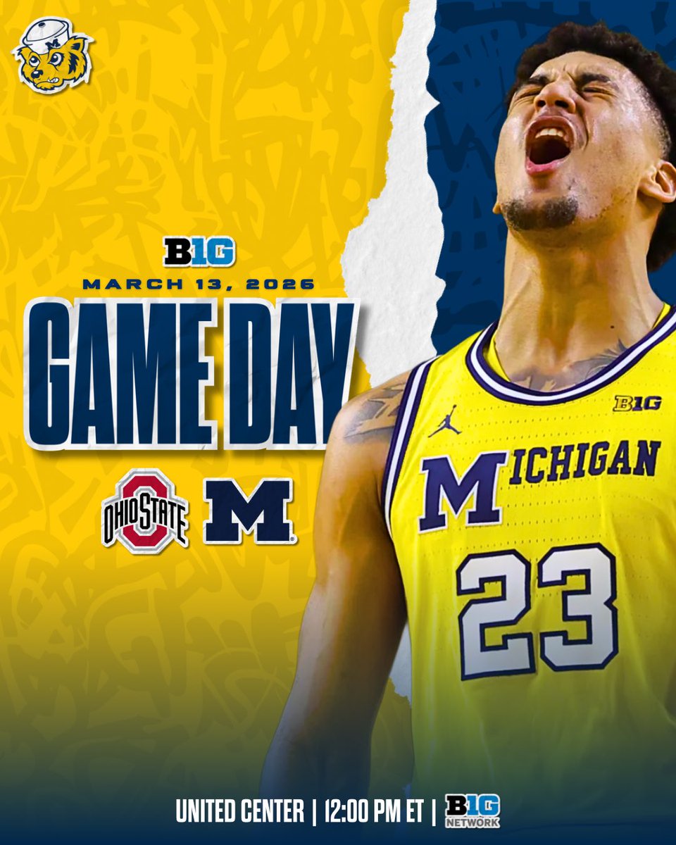 No. 3 Michigan (29-2) takes on Ohio State (21-11) in the quarterfinals of the Big Ten Tournament in Chicago.

🕛: Noon ET
🏟️: United Center
📍: Chicago, IL, USA
📺: BTN
💰: MICH -12.5 | O/U 155.5 | -1000
