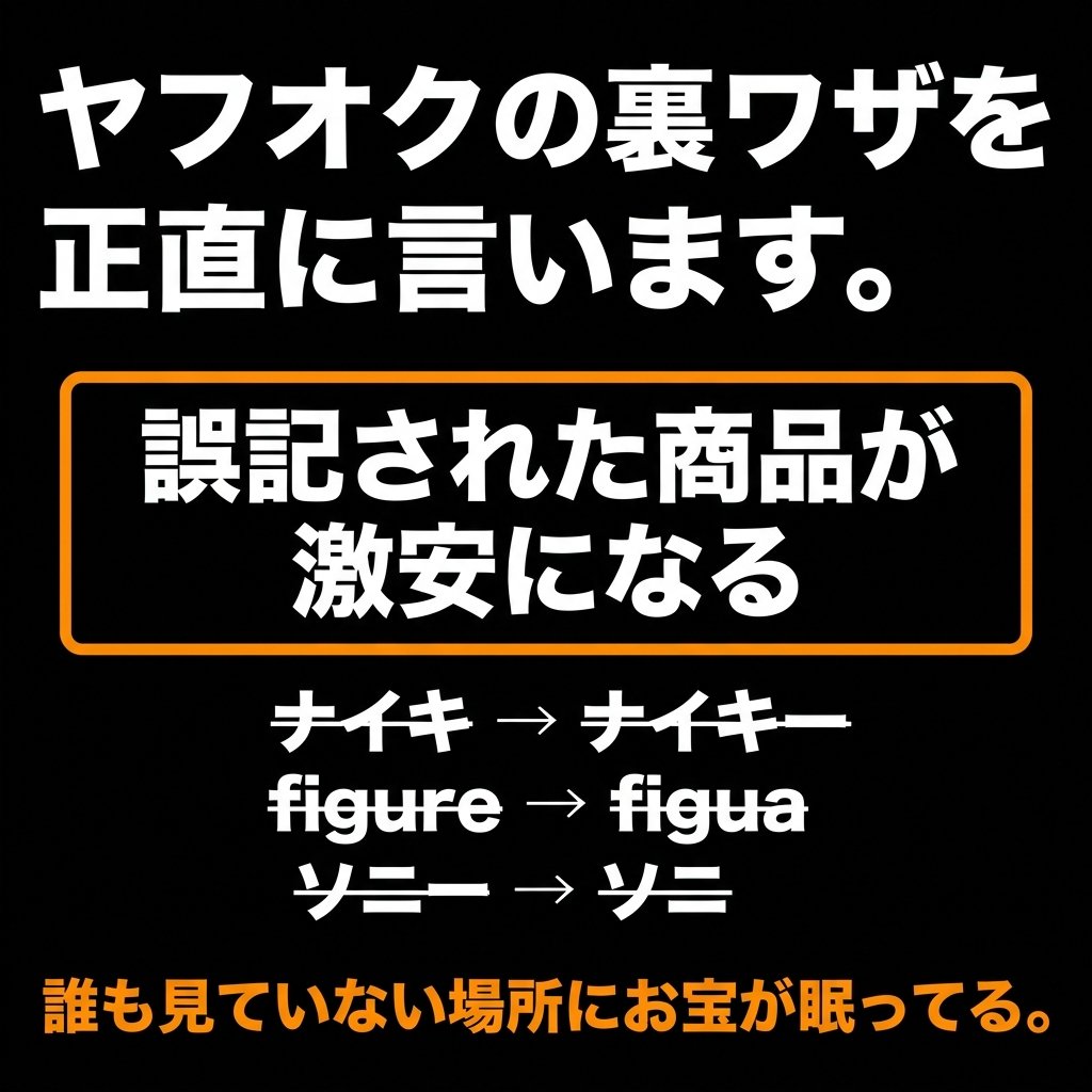 ヤフオクの裏ワザを正直に言います。

タイトルを「わざと間違える」出品者がいる。

例：
× ナイキ → ナイキー
× figure → figua
× ソニー → ソニ

検索ヒットしないから
ライバルが集まらず
落札価格が激安になる。

これを狙って
「スペルミス商品」を検索するのが
電脳せどりの定番テクニック。