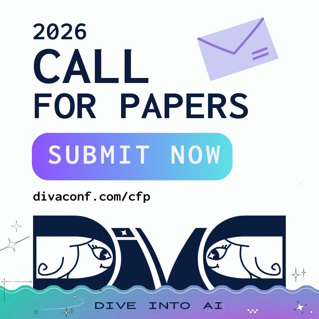 👩‍🎤 Our Call for Papers is open! 

Submit your talk and workshop proposals by April 10 💾

For more details visit divaconf.com/cfp 📝 

#diva2026 #diveintoAI #cfp #tech #AIconference