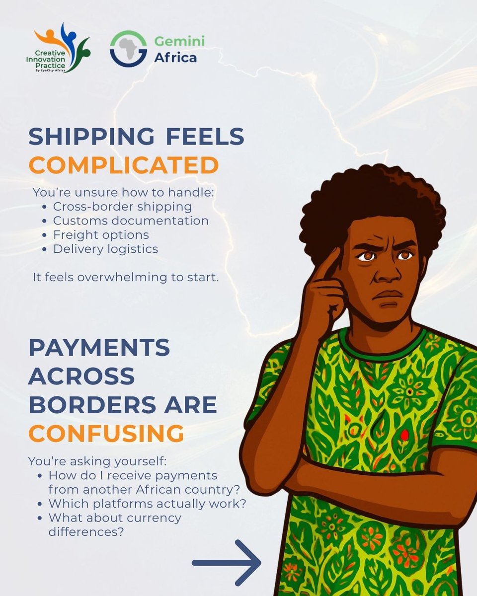EyeCityAfrica's tweet photo. If you are a creative entrepreneur trying to expand across Africa, this might sound familiar.

You want to sell in Ghana, Egypt, Rwanda, or South Africa, but several questions keep coming up:
- How do you identify the right markets across Africa?
- How can you validate demand before entering a new market?
- What should entrepreneurs know about navigating logistics and operations across borders?
- How do you adapt pricing and brand positioning for different audiences?

You are not alone. Many African creatives are ready to expand regionally but lack the practical guidance needed to navigate these challenges.

That is exactly why we are hosting “Bridging Borders - Creative Entrepreneurship Across Africa.” This session will explore what it truly takes to move from a local brand to a regional player, drawing on real experiences and practical insights from entrepreneurs and ecosystem leaders.

Date: Wednesday 18th March 2025
Time: 9:00-10:30 AM (GMT)
Location: Zoom

Secure your seat today! Register here: https://t.co/Rnb1J8dlN4

#BridgingBordersAfrica #CreativeEntrepreneurship #TradeAcrossAfrica #AfricanCreatives