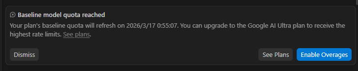 kentaro_ai_'s tweet photo. Google AI Proに加入しています��、
Antigravityを使ってたら、上限に達してしまった。。。

やはりフォルダとファイル生成はトークンを消費しやすいのか。。。 https://t.co/76sbUVSiJ1