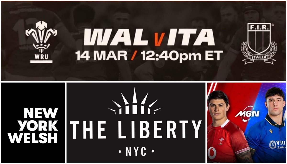 NewYorkWelsh's tweet photo. Watch Wales play Italy in their final game of the Men’s Guinness Men's Six Nations championship, live, The Liberty NYC Saturday 14th March KO 12:40pm. Bring all your luck with you!! 🗽🏴󠁧󠁢󠁷󠁬󠁳󠁿 https://t.co/V7dik07F2x