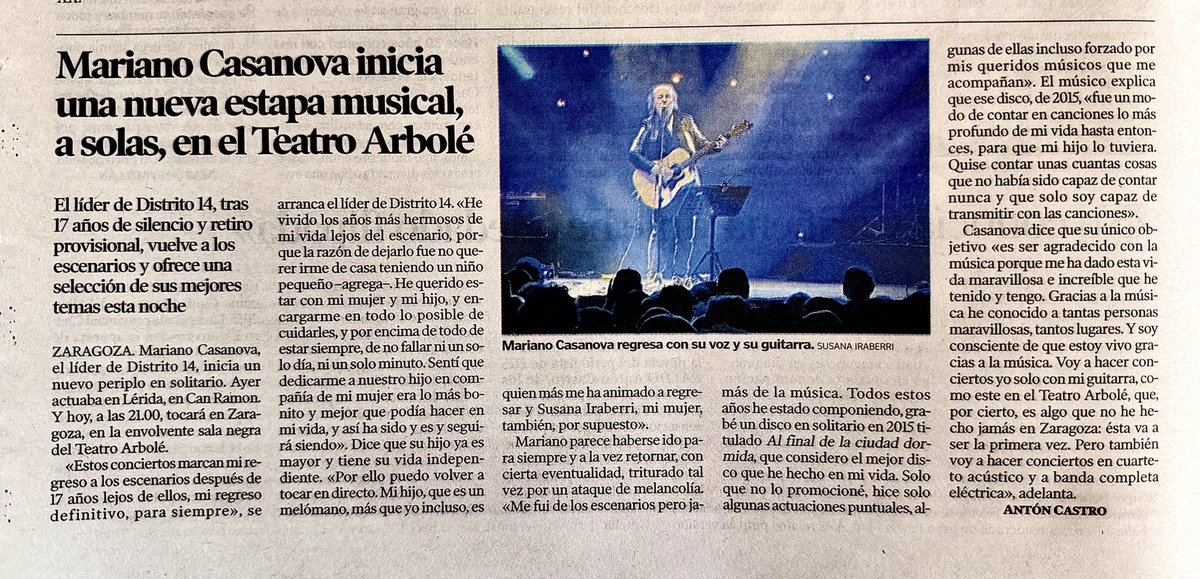 HOY A LAS 21:00
Gracias a Antón Castro y a Heraldo de Aragón por la entrevista, aquí este resumen hoy en el diario en papel. Está completa en el de ayer on line. Mañana o pasado la publicaré de algún modo