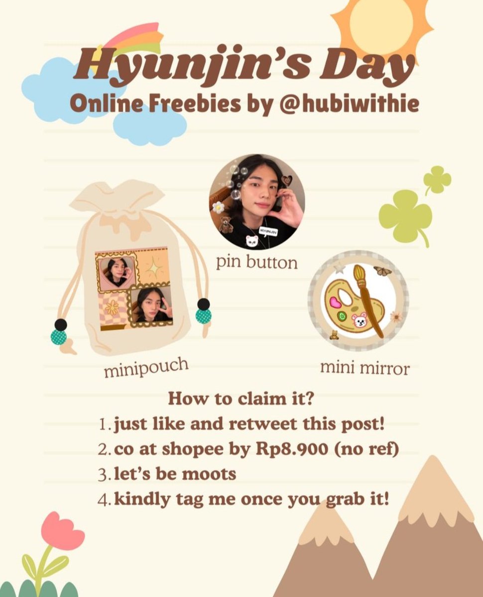 HYUNJIN BIRTHDAY ONLINE FREEBIES!✨️

☆ for STAYs!
☆ rt &amp; like
☆co at shopee  id.shp.ee/D715pBEb
☆ sabar yh shipping nya karena ada libur lebaran dari gweh &amp; vendor😞