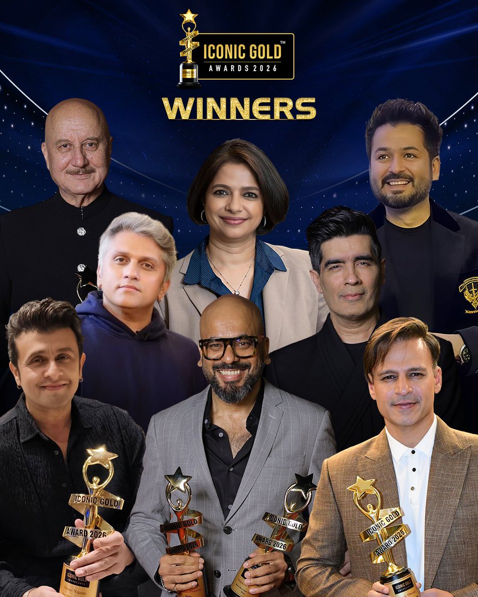 IconicGoldAward's tweet photo. Winning moments. 🏆✨
A celebration of talent, passion and unforgettable achievements.

#IconicGoldAwards2026  honouring the finest in entertainment. 🎬🌟

#JyotiDeshpande @AdityaDharFilms 
@AnupamPKher #SupernVerma
#MohitSuri @ManishMalhotra #SonuNigam @vivekoberoi
@jiostudios https://t.co/rsbVlIwbCZ