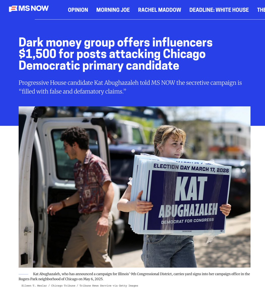 MSNBC reveals dark money group "Democracy Unmuted" has been paying influencers $1,500 per negative post about Kat Abughazaleh

One post from TheWokeGinger, with over 1,000,000 followers, recited whole sentences from the Democracy Unmuted brief