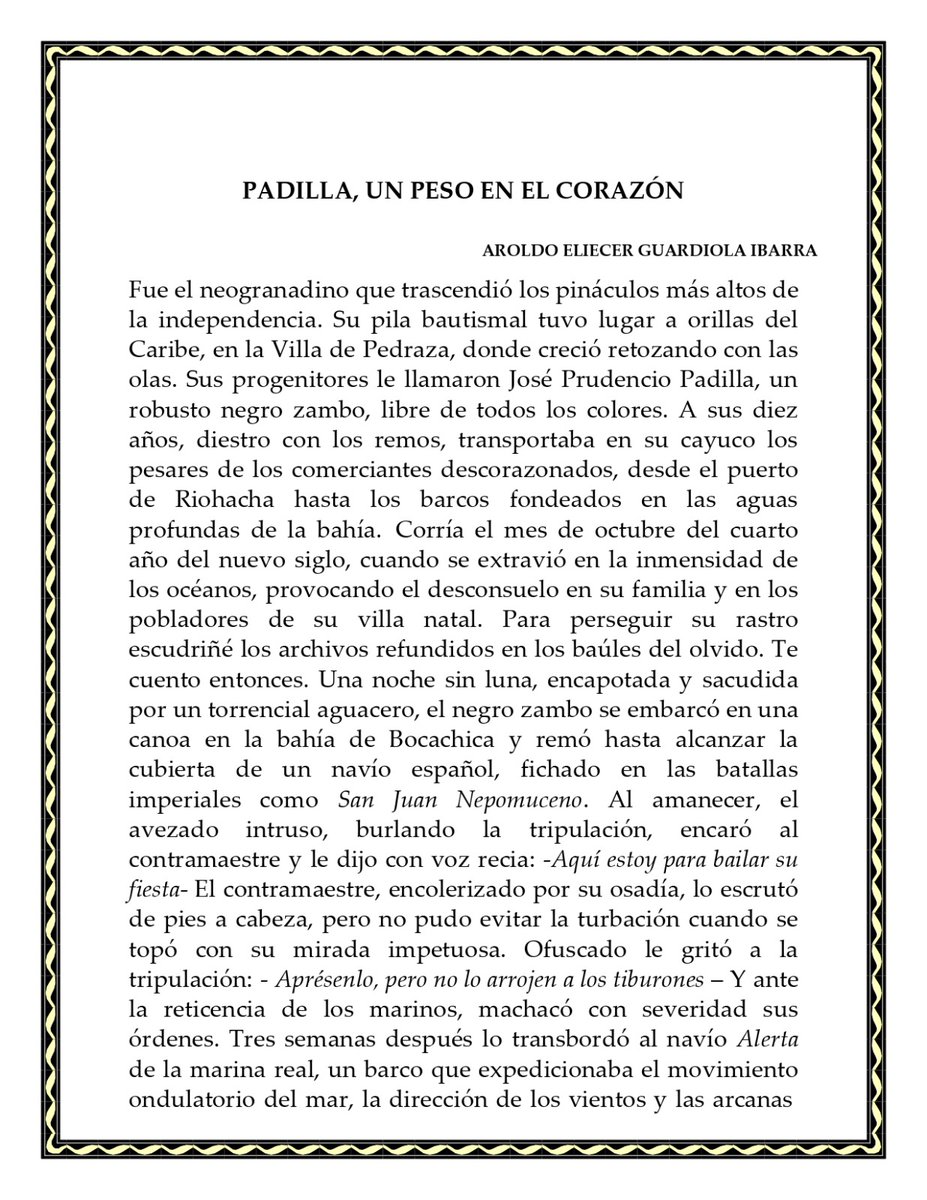 AroldoGuardiol4's tweet photo. El escritor Aroldo Guardiola Ibarra, les comparte su cuento histórico titulado: Padilla, un peso en el corazón. Lean, analicen y compartan, por favor. https://t.co/wxVG2hIv4U