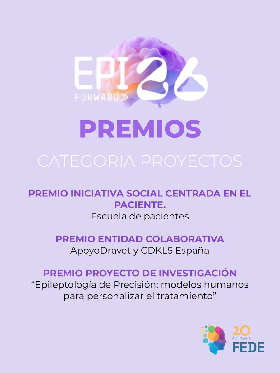 fedeepilepsia's tweet photo. PREMIOS EPIForward 2026 🏆

Reconocimos a Escuela de pacientes, @apoyodravet y @cdkl5spain, el proyecto “Epileptología de Precisión”, Lucía Fernández, Dr. José María Serratosa y Pilar Jiménez Palacios.

En los próximos días os contaremos más sobre cada premiado. https://t.co/EtoviY0C9U